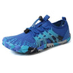 Blue water shoe with a pattern on a white background