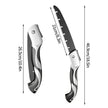 Folding saw with measurements on a white background