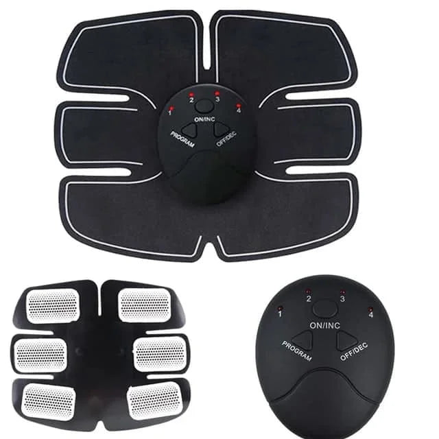 Black electronic muscle stimulator device with control panel on a white background