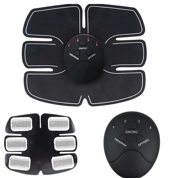 Black electronic muscle stimulator device with control panel on a white background