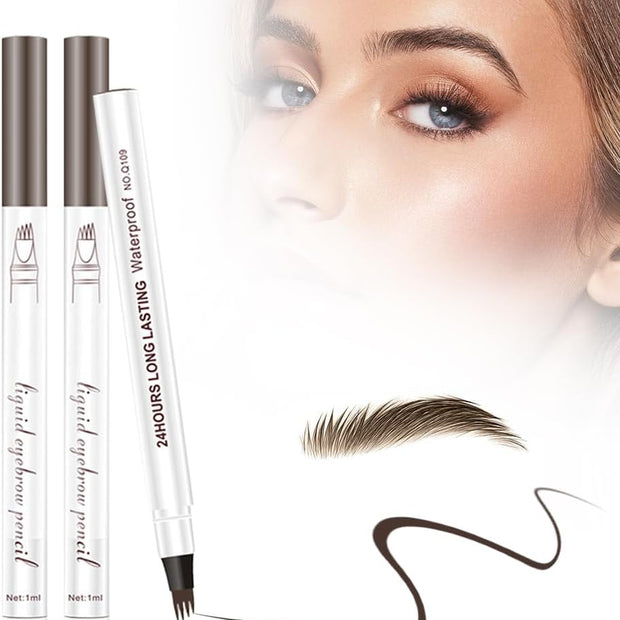 Microblading Eyebrow Pen - 4 Point Eyebrow Pencil for Women, Create Natural Hair-Like, Last All-Day Makeup Kits with 3 Eyebrow Stencils