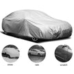 Car cover protecting a car from snow, rain, and scratches on a white background