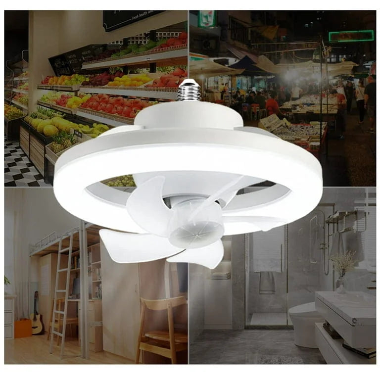 Collage of a white LED light bulb in various settings