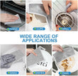 Collage of a cleaning cloth being used on various kitchen items with text indicating its wide range of applications.