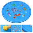 Blue inflatable water mat with cartoon sea animals on a white background