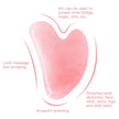 Pink Gua Sha tool with text on uses on a white background