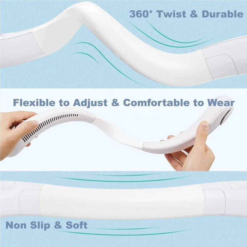 White adjustable headband with text highlighting features on a light blue background