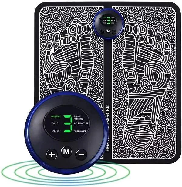 Massage device with digital display and black and white patterned back