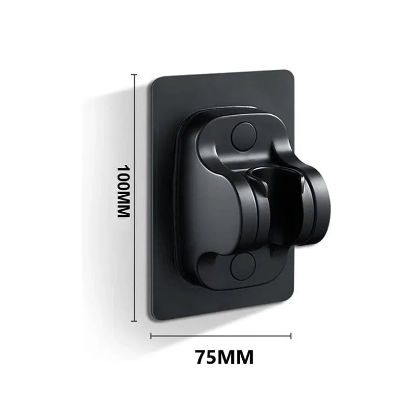 Black wall-mounted shower control with dimensions indicated on a white background