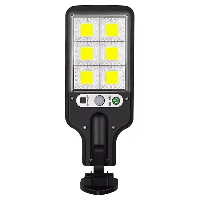 Black outdoor flood light with LED panel on a white background