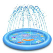 Inflatable water play mat with water sprays on a white background