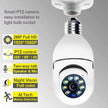 Smart PTZ camera with light bulb socket compatibility on a gray background