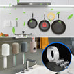 Collage of kitchen items including pans, spatulas, and a roll of tape.