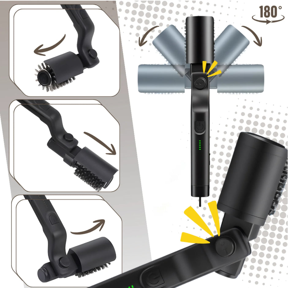 Hair styling tool with multiple attachments on a gray background