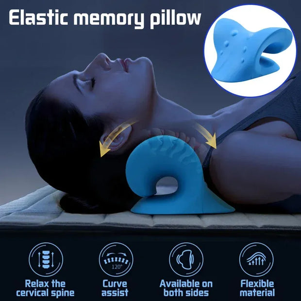 Elastic memory pillow being used by a person with an inset showing the product's design.