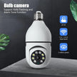 Bulb-shaped security camera with features highlighted on a dark background