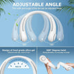 Neck fan with adjustable angle and design features on a blue background