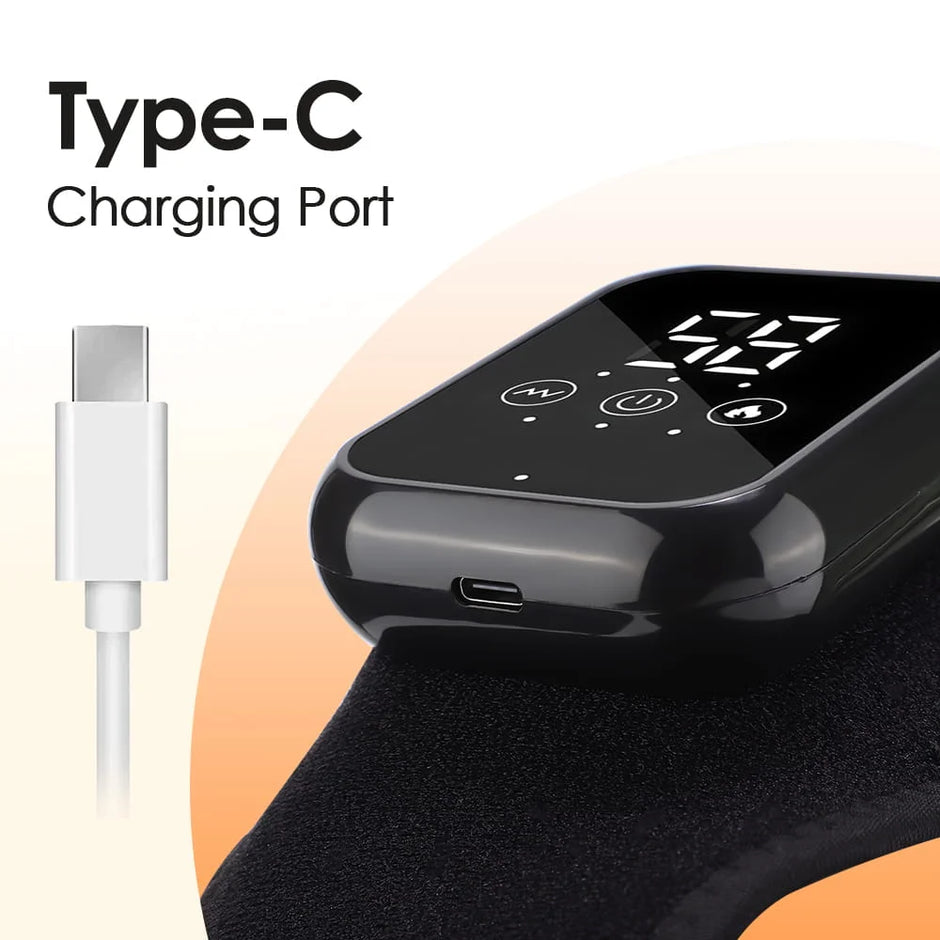 Black electronic device with Type-C charging port on a white background