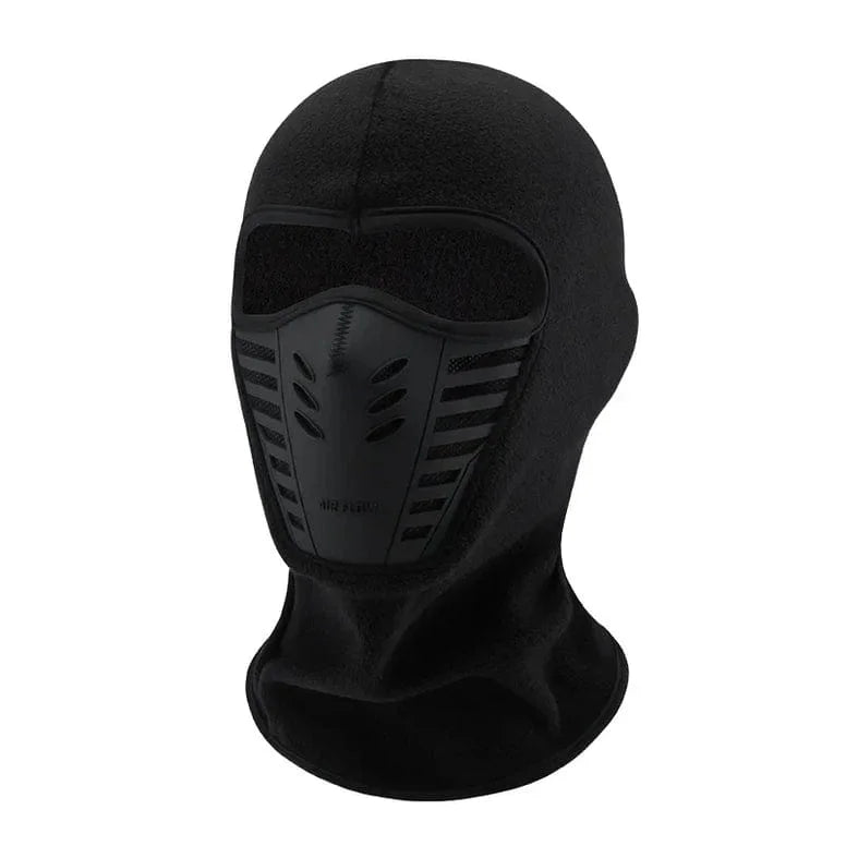 Black balaclava with a face mask on a white background