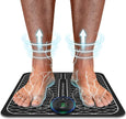 Person using a foot detox machine with arrows indicating energy flow.