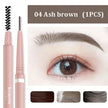 Eyebrow pencil with an eye close-up and color swatches, labeled '04 Ash brown'.