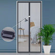 Magentic screen door with a close-up of the magnetic strip on a blue background.