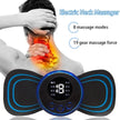 Electric neck massager with digital display and massage modes text on a white background