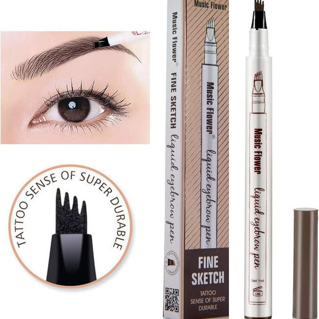 Microblading Eyebrow Pen - 4 Point Eyebrow Pencil for Women, Create Natural Hair-Like, Last All-Day Makeup Kits with 3 Eyebrow Stencils