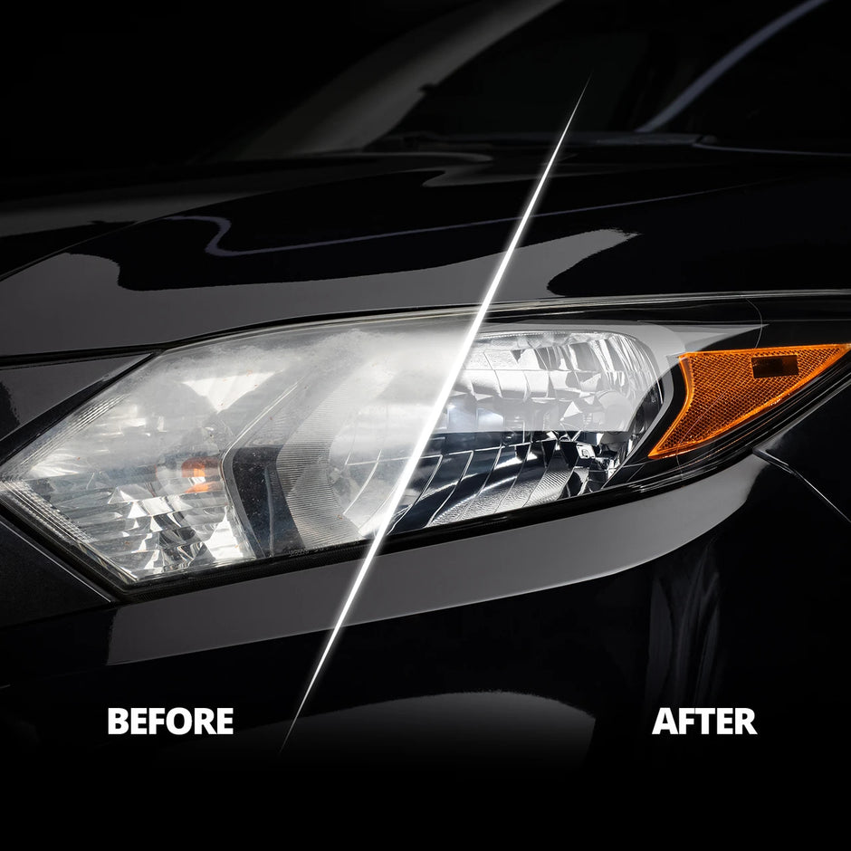 Car headlight on black background