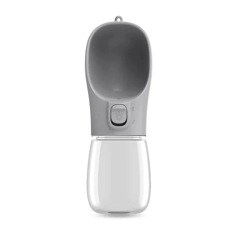 Gray pet water bottle with clear base on a white background