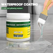 Container of polyurethane waterproof coating with a brush applying it to a surface.