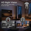 Security camera with HD Night Vision feature in a living room setting.