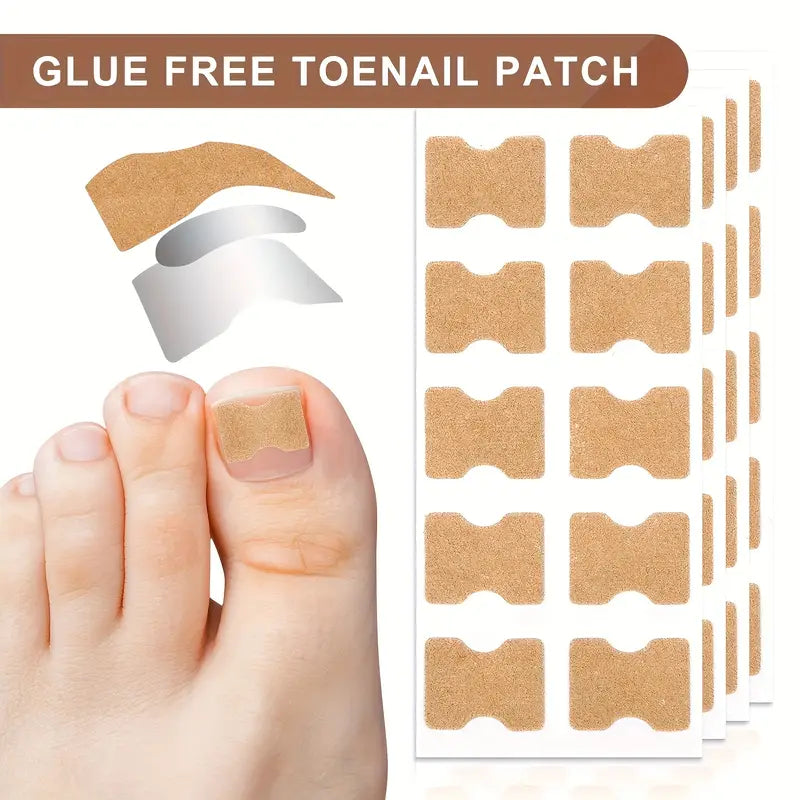 Glue-free toenail patch with a foot and additional patches displayed.