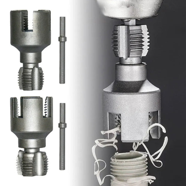 Metal threading tool with components on a white background