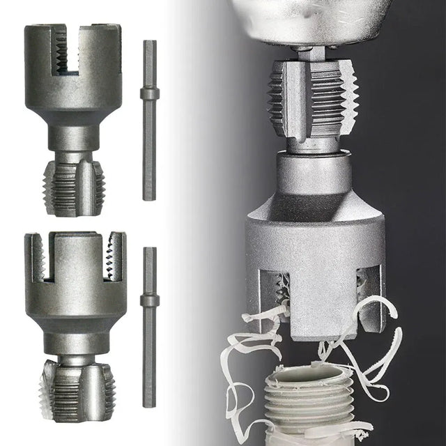 Metal threading tool with components on a white background