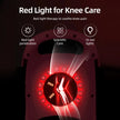 Red light therapy device for knee care with features highlighted on a dark background