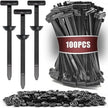 Packaging of 100pcs black plastic nails with a close-up of individual nails on a white background.