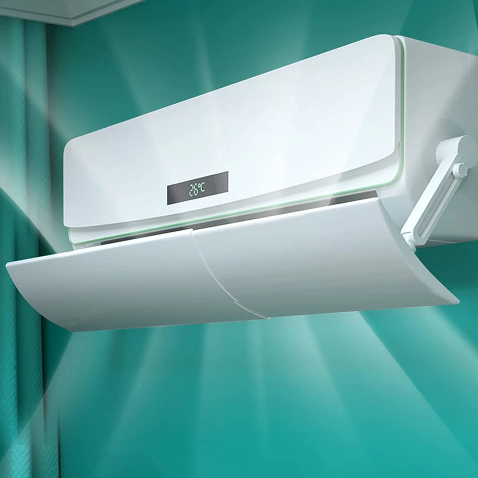White air conditioner on a teal background