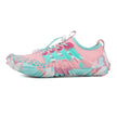 Pink and teal water shoe on a white background