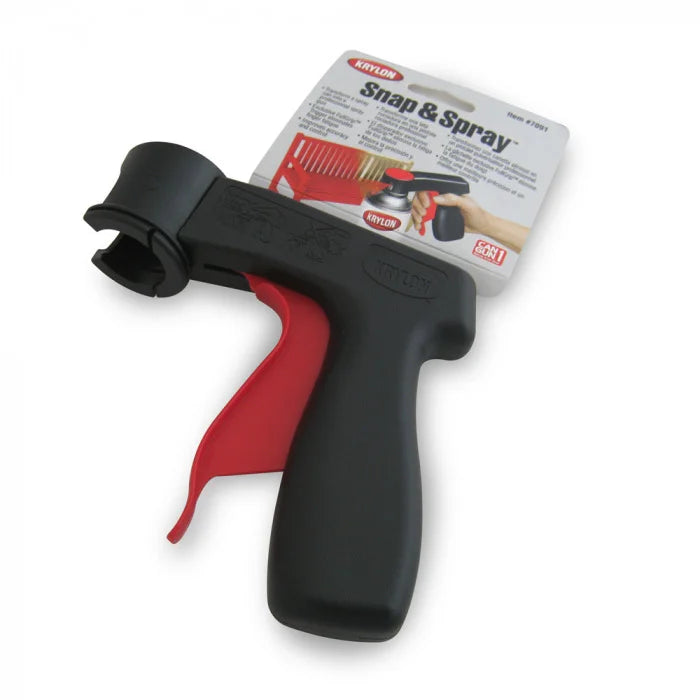 Black and red spray gun with Krylon packaging on a white background
